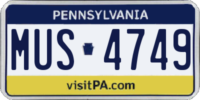 PA license plate MUS4749