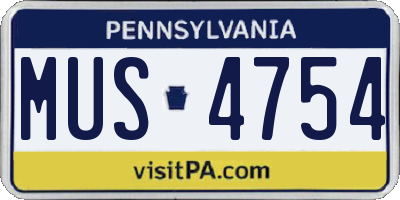 PA license plate MUS4754