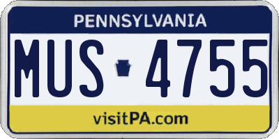 PA license plate MUS4755