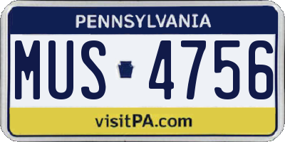 PA license plate MUS4756
