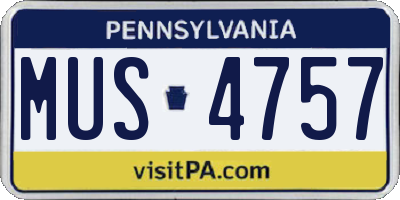 PA license plate MUS4757