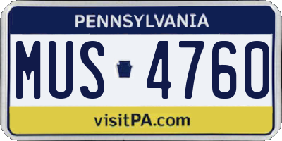 PA license plate MUS4760