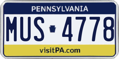 PA license plate MUS4778