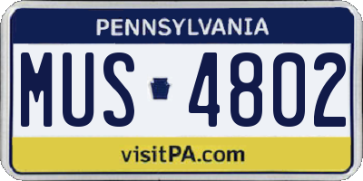 PA license plate MUS4802