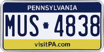 PA license plate MUS4838
