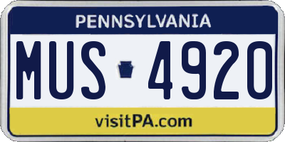 PA license plate MUS4920