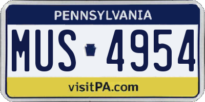 PA license plate MUS4954
