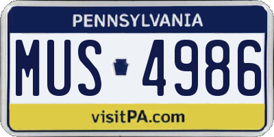 PA license plate MUS4986