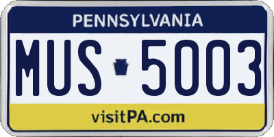 PA license plate MUS5003