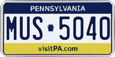PA license plate MUS5040