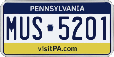 PA license plate MUS5201