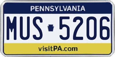 PA license plate MUS5206