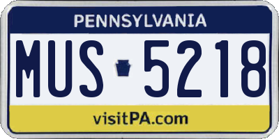 PA license plate MUS5218