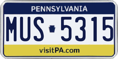 PA license plate MUS5315