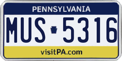 PA license plate MUS5316