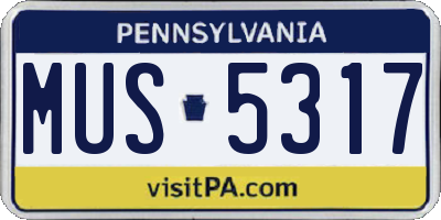 PA license plate MUS5317