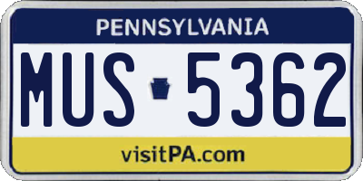 PA license plate MUS5362