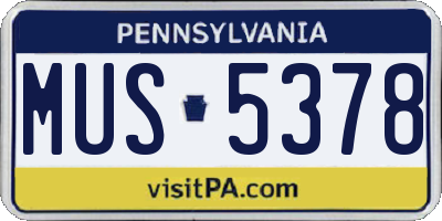 PA license plate MUS5378