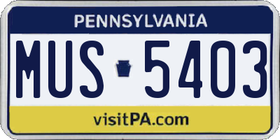 PA license plate MUS5403