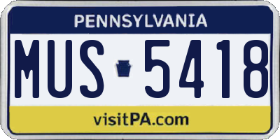 PA license plate MUS5418
