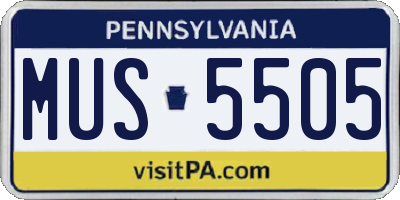 PA license plate MUS5505