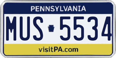 PA license plate MUS5534