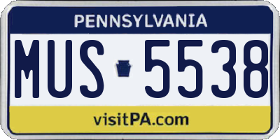 PA license plate MUS5538