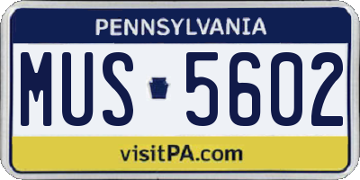 PA license plate MUS5602