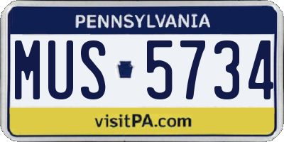 PA license plate MUS5734