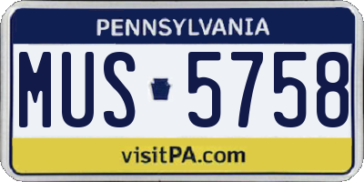 PA license plate MUS5758