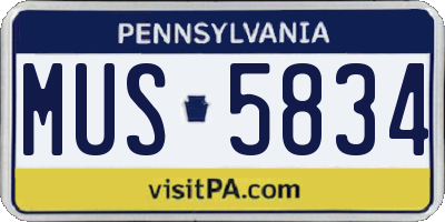 PA license plate MUS5834