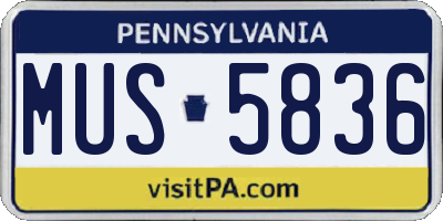 PA license plate MUS5836