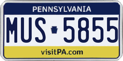 PA license plate MUS5855
