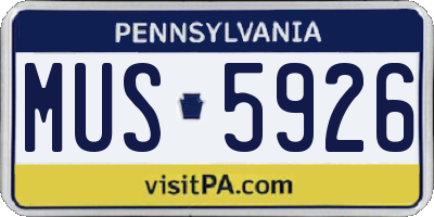 PA license plate MUS5926