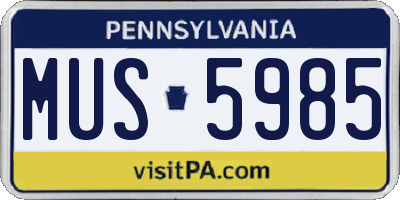 PA license plate MUS5985