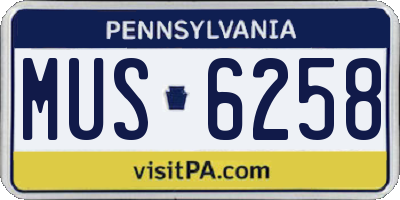 PA license plate MUS6258