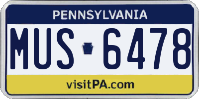 PA license plate MUS6478