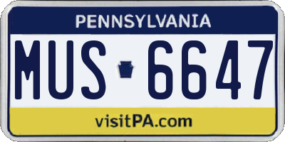 PA license plate MUS6647