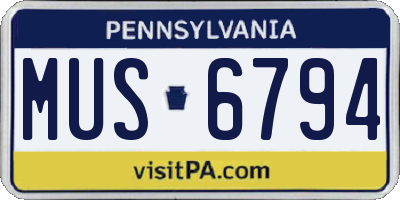 PA license plate MUS6794