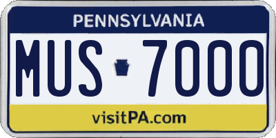 PA license plate MUS7000