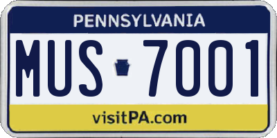 PA license plate MUS7001