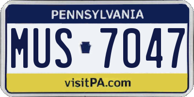 PA license plate MUS7047
