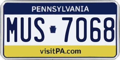 PA license plate MUS7068