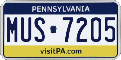 PA license plate MUS7205