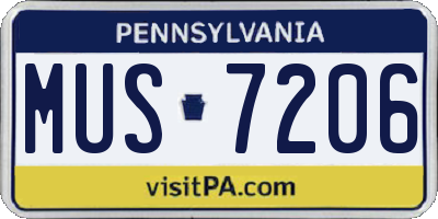 PA license plate MUS7206