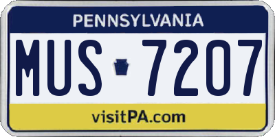 PA license plate MUS7207