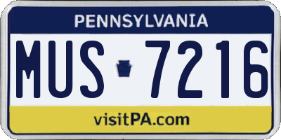 PA license plate MUS7216