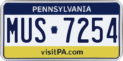 PA license plate MUS7254