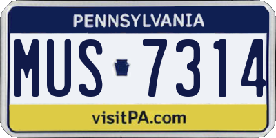 PA license plate MUS7314