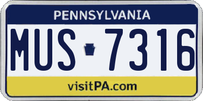 PA license plate MUS7316